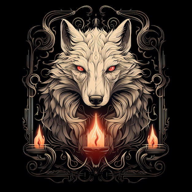 Foto cabeza de lobo camiseta diseño de tatuaje ilustración de arte oscuro aislado sobre fondo negro