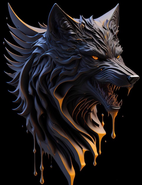 cabeza de lobo en estilo acuarela 3d render