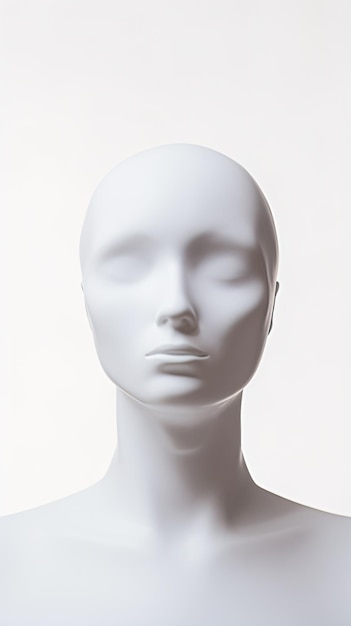 una cabeza de maniquí blanca con un fondo blanco