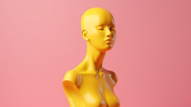 Foto cabeza de maniquí femenina minimalista en amarillo vibrante y rosa ia generativa