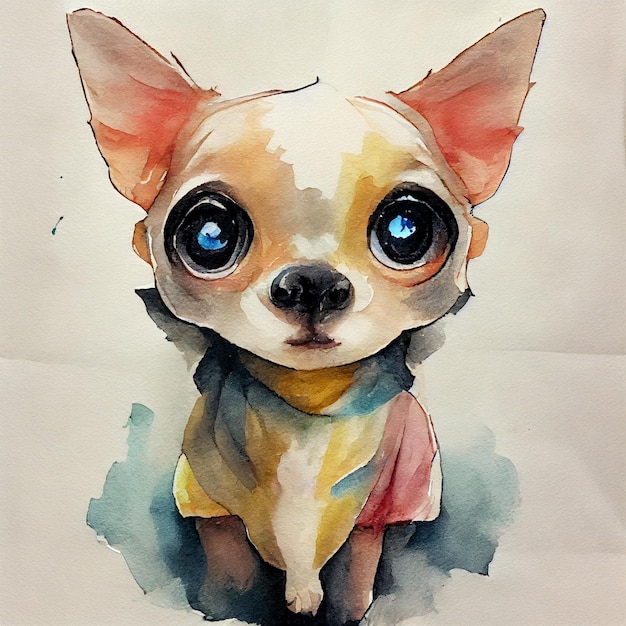 Cabeza de manzana. Chihuahua Adorable cachorro de perro. Ilustración de acuarela con manchas de color. Todas las razas de perros