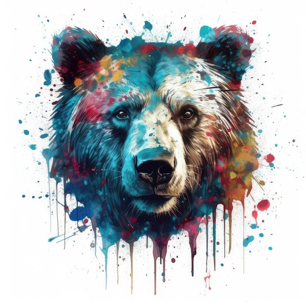 Cabeza de oso colorida en bronce oscuro y estilo Azure Neonpunk para carteles e IA generativa web