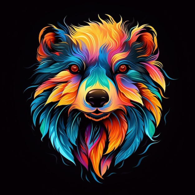 cabeza de oso colorida sobre fondo blanco