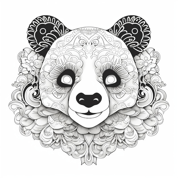 Una cabeza de panda con un patrón floral.