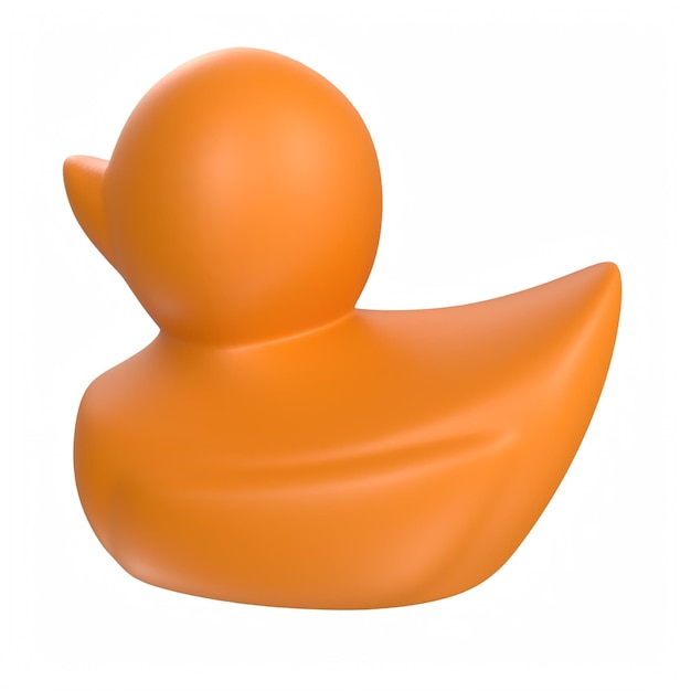 Una cabeza de pato de plástico naranja con la espalda girada hacia la izquierda.