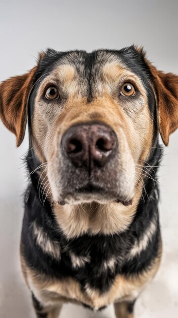 La cabeza del perro Labrador Retriever de primer plano se ve aislada sobre un fondo blanco