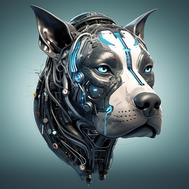 Una cabeza de perro que es una máquina futurista del mundo futuro Animales de compañía Ilustración IA generativa
