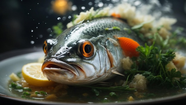 Foto cabeza de pescado al vapor