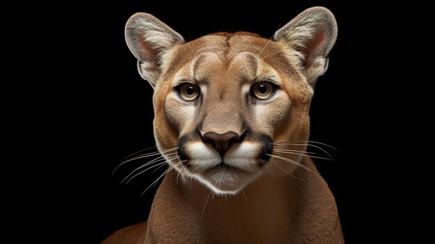 Foto cabeza de puma sobre un fondo negro