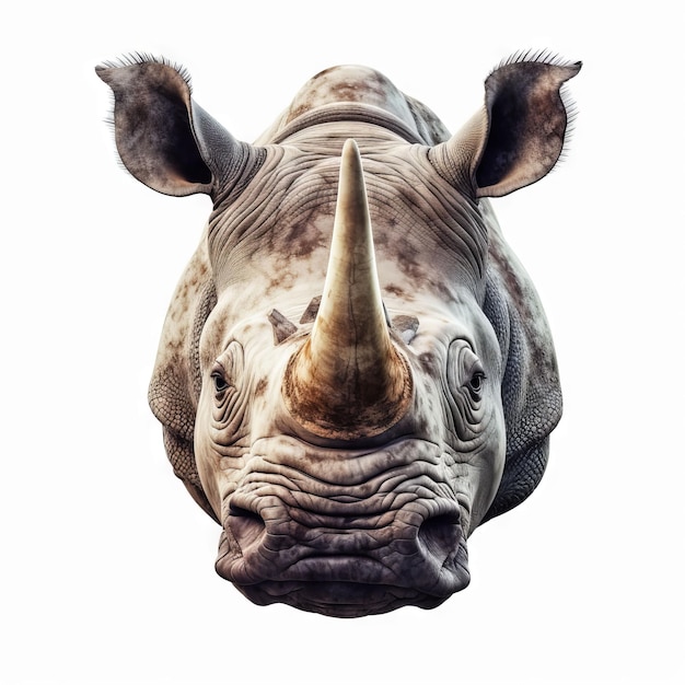 Una cabeza de rinoceronte con un fondo blanco