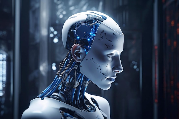 Foto una cabeza de robot concepto de inteligencia artificial