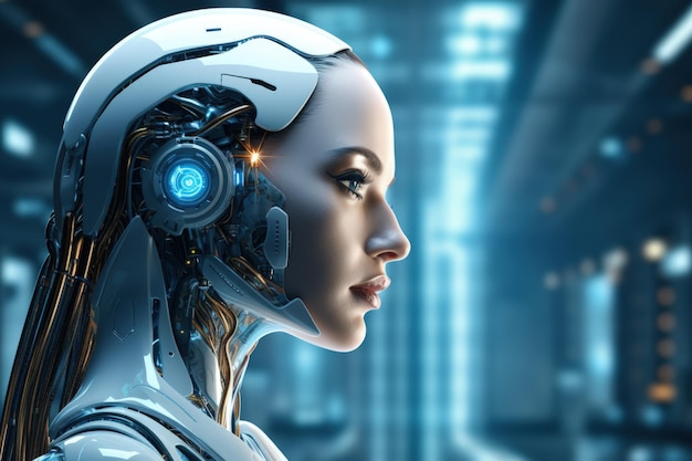 Cabeza de robot humanoide en perfil IA generativa