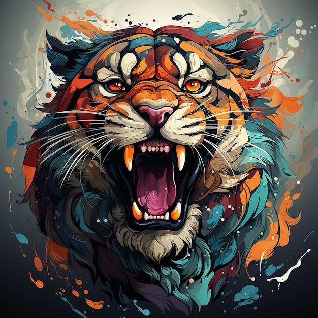 Cabeza de tigre fuerte agresivo colorido vector