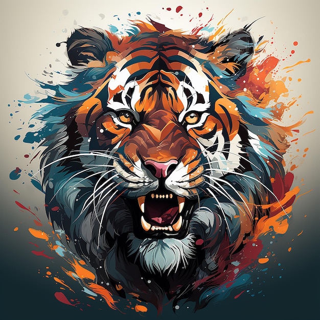 Cabeza de tigre fuerte agresivo colorido vector