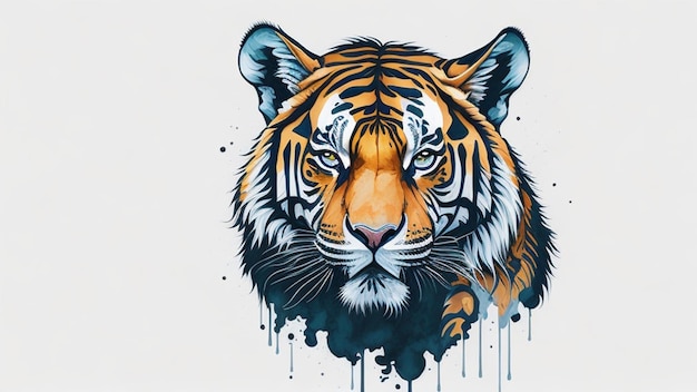 Cabeza de tigre con salpicaduras de pintura grunge Ilustración en acuarela