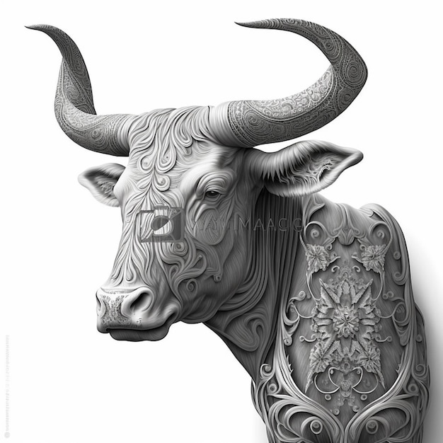 Foto una cabeza de toro con cuernos y un patrón floral.