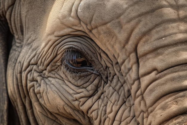 Cabeza de toro de elefante en primer plano con dientes diminutos IA generativa
