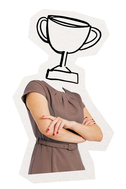 La cabeza del trofeo png mujer de negocios pegatina éxito empresarial medios remezclados fondo transparente