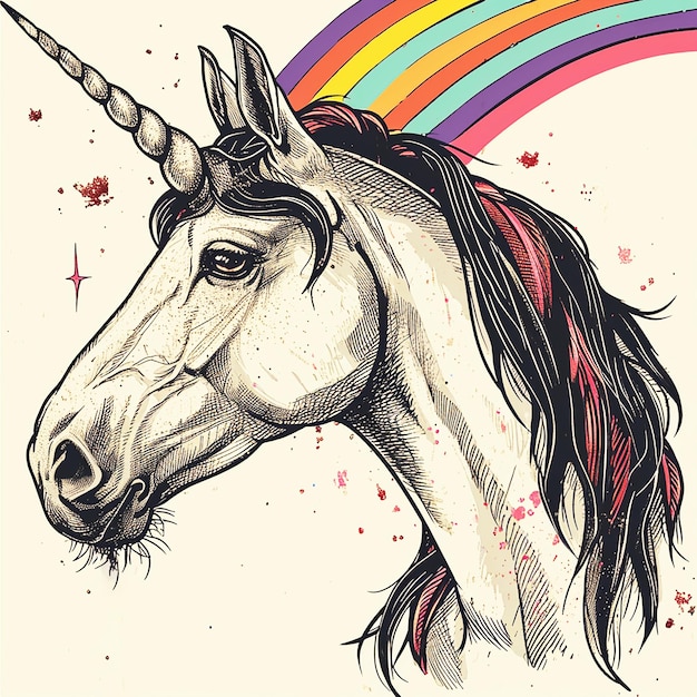 Cabeza de unicornio Ilustración dibujada a mano en estilo boceto