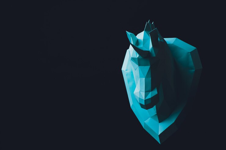 Foto cabeza de unicornio turquesa aislada sobre fondo negro