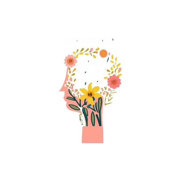 Cabeza vectorial libre con diseño de camiseta de plantas en flor