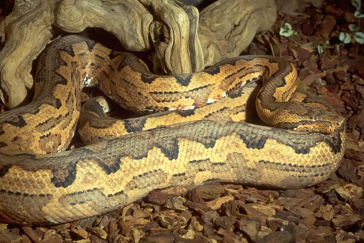 Foto cabeza de víbora en primer plano de un reptil con escamas en la naturaleza