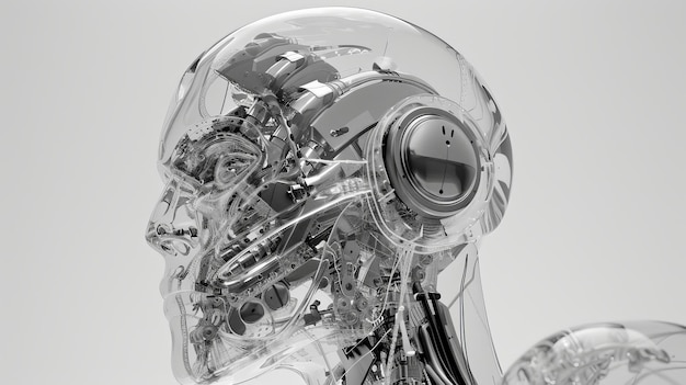Foto una cabeza de vidrio que alberga un reloj en el interior que simboliza la fusión de pensamientos y tiempo
