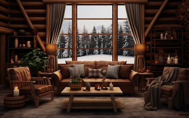 Cabin Coziness Home Mockup mit Log Cabin Interior Generative AI