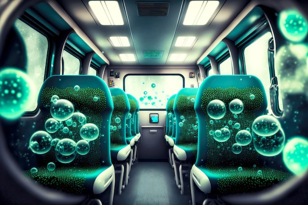 Cabina de autobús del vehículo inoculada con microorganismos peligrosos bacteria generativa ai