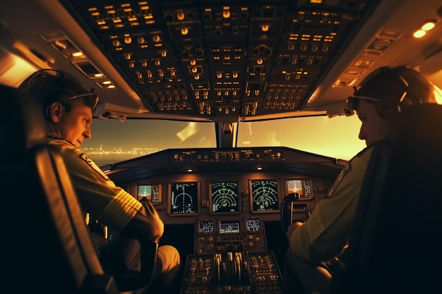 Cabina de un avión con vistas a la carretera y la ciudad