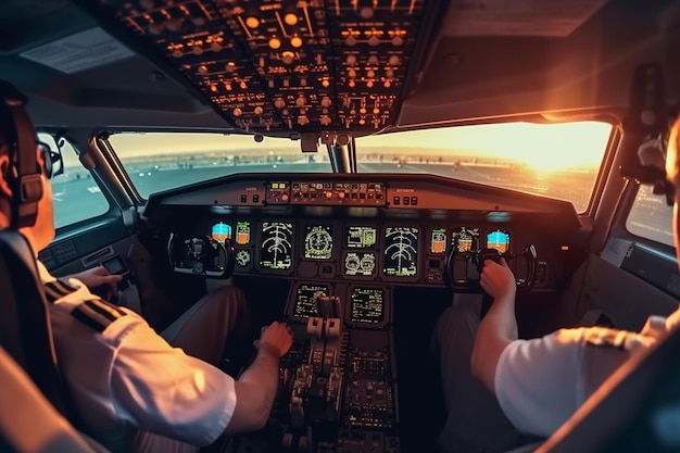 Cabina de un avión con vistas a la carretera y la ciudad