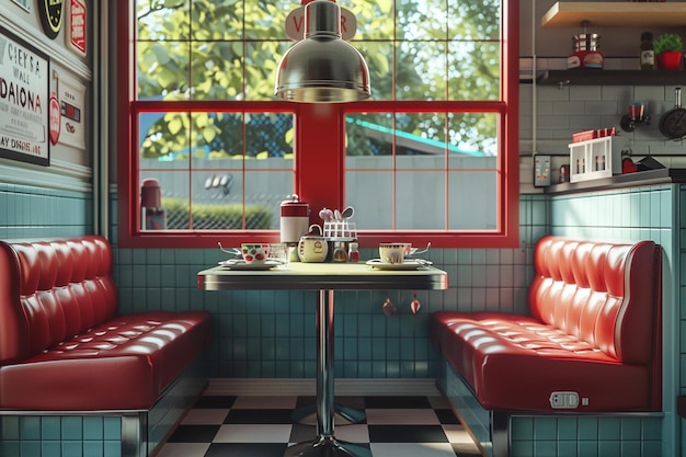 Foto cabina de comedor retro temática en una cocina