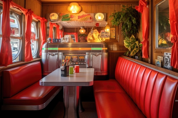 Cabina de comedor vintage con jukebox en la mesa creada con ai generativo