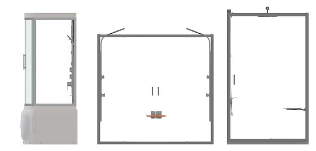 La cabina de ducha está aislada sobre una ilustración 3D de fondo blanco y una presentación CG