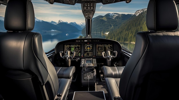Cabina de helicóptero privado Asientos de cuero Avionica avanzada Iluminación personalizada Vistas panorámicas