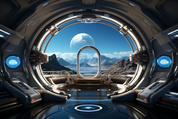 Foto la cabina de una nave espacial de ciencia ficción viaje intergaláctico futurista y de alta tecnología