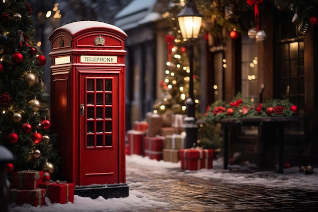 Foto cabina telefónica en la época navideña
