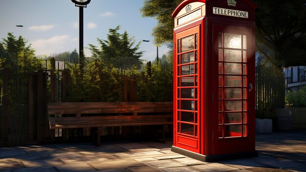 Foto una cabina telefónica roja con un letrero en la calle que dice teléfono