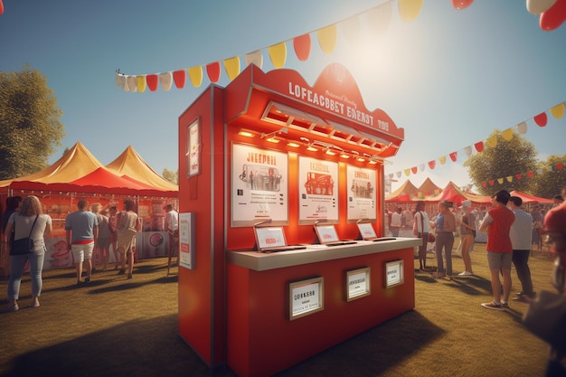 Foto cabina de venta de boletos de sorteo en una feria o festival generativo ai