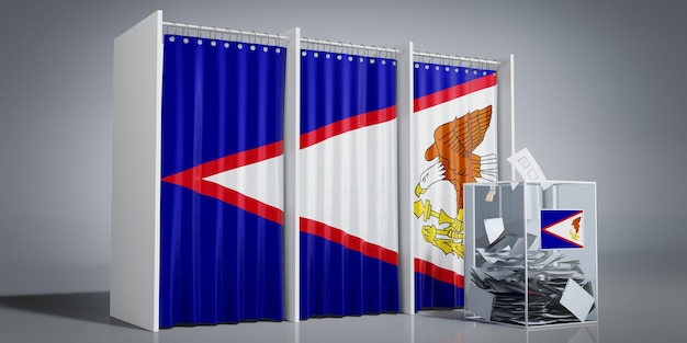 Cabinas de votación de Samoa Americana con bandera del país y ilustración en 3D de la urna de votación