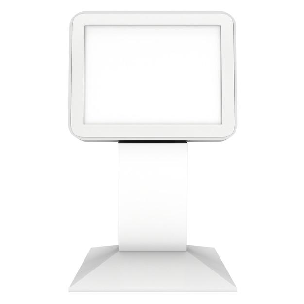 Cabine de feira em branco do suporte da tela LCD 3d renderização da tv lcd isolada no fundo branco