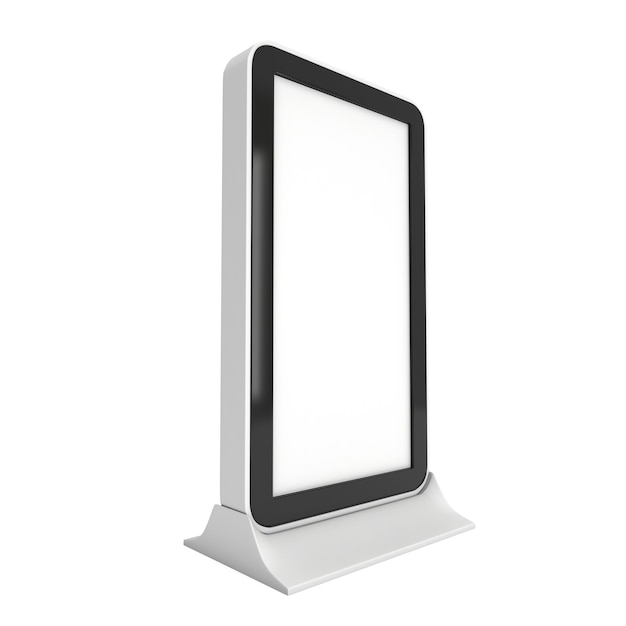 Cabine de feiras em branco do quiosque LCD renderização 3d isolada no fundo branco de alta resolução