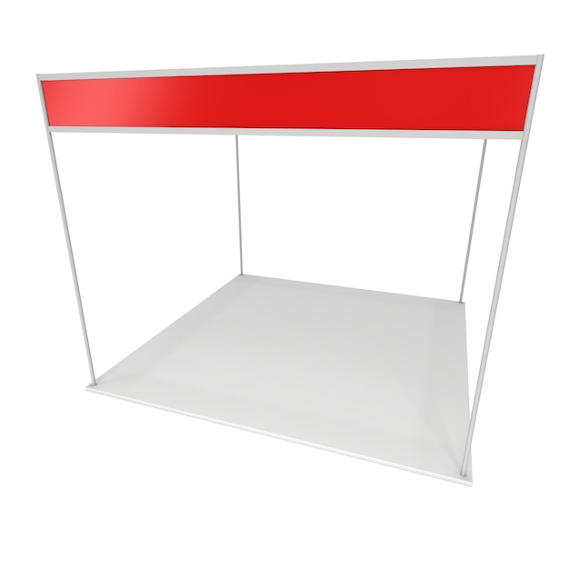 Cabine de feiras vermelha e em branco em branco exposição interna com caminhos de trabalho 3d render