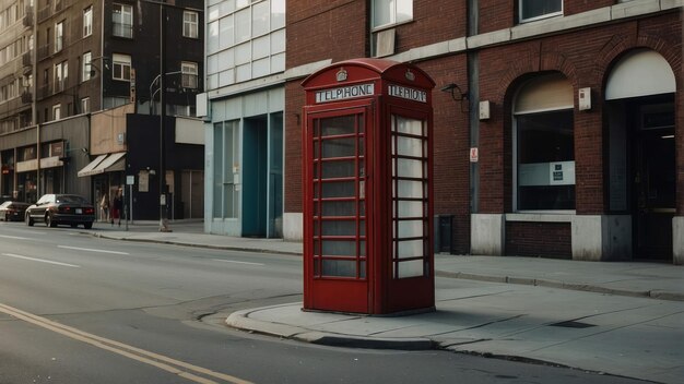Cabine telefônica vermelha em uma rua da cidade