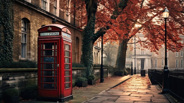 Foto cabine telefônica vermelha icônica paisagem urbana de londres patrimônio icônico britânico comunicação vintage clássico gerado por ia