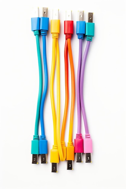 cable de computadora multicolor aislado en un fondo blanco