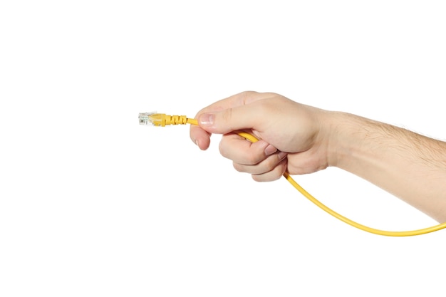Foto cable ethernet lan en la mano