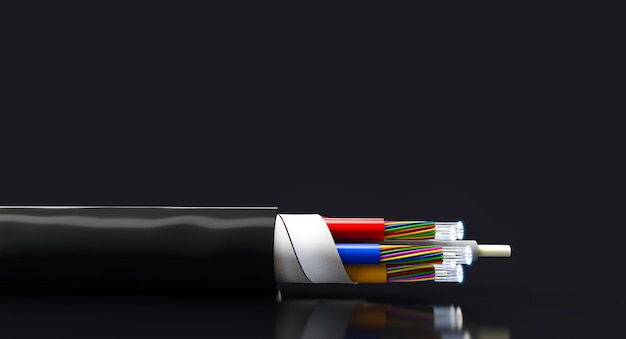 Foto cable de fibra óptica sobre un fondo negro