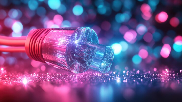 Foto cable de fibra óptica con tecnología de conexión a internet de alta velocidad para la transferencia de datos