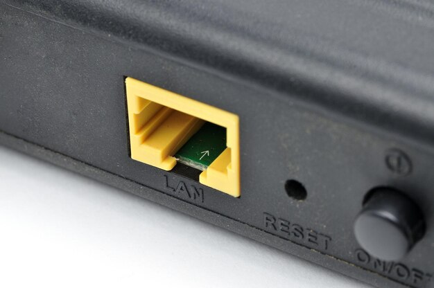 Cable LAN con conector RJ45 sobre fondo blanco.